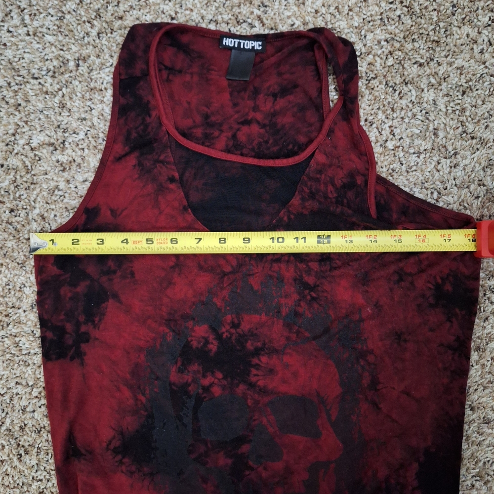 Sold -- Hot Topic Red Black Tie Dye Skull Mesh Illusion Tank M - Picture 5 of 6